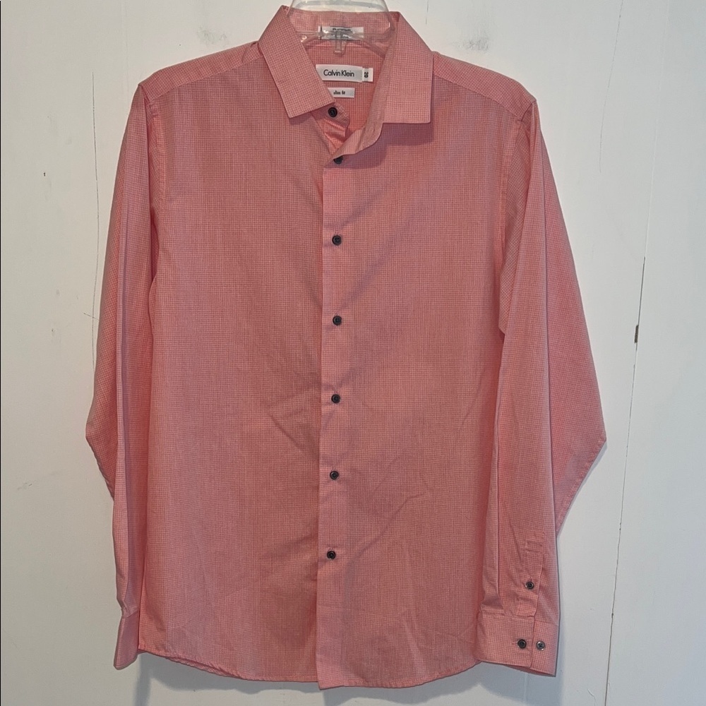 Calvin Klein Men's Pink Long Sleeve Small Checkered Button Up Shirt 071426